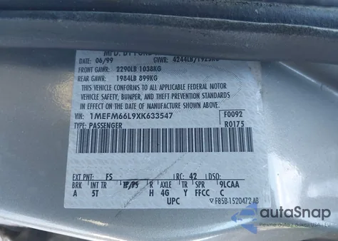 1999 Mercury Mystique Ls from USA, damaged, VIN 1MEFM66L9XK633547